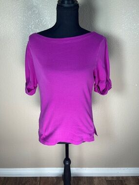 Lauren Ralph Lauren Short-Sleeve Boatneck Top in Bright Pink-Magenta